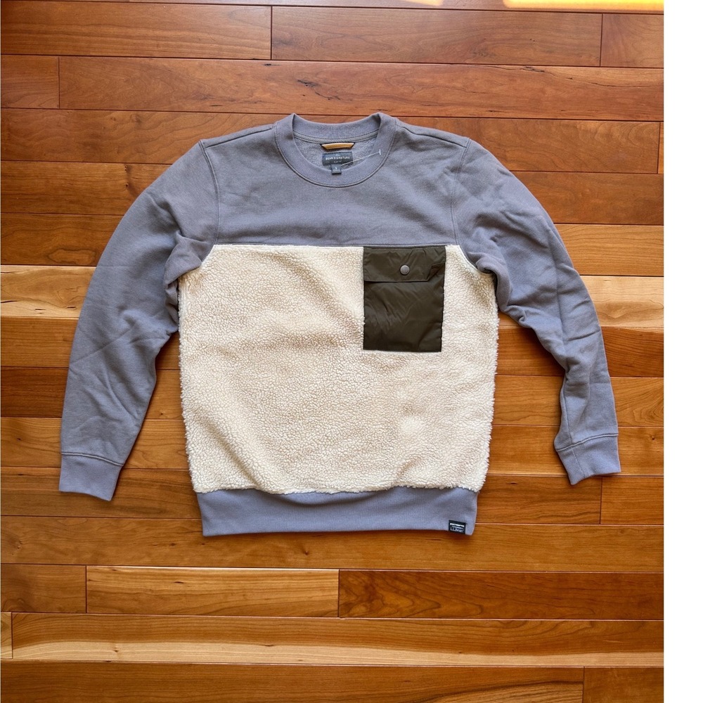 LL Bean Signature Slim Fit Sherpa Fleece Sweatshirt Grey Cream Mens Small